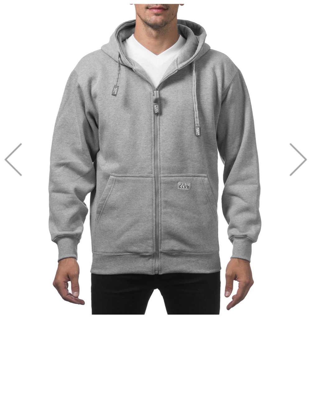 Men's Light Gray Full-Zip Hooded Sweater with Kangaroo Pockets